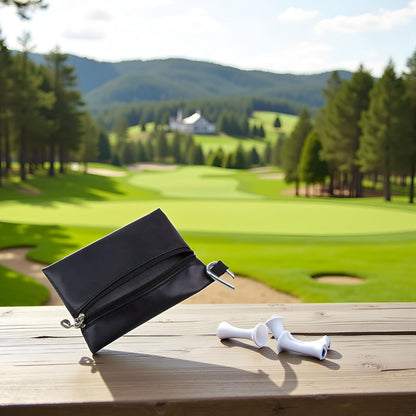 Black Mini Golf Tee Pouch Bag, Durable Golf Ball Tee Storage Bag Leather Golf Tees Pocket with Zipper, Golf Supplies Accessories, Golf Club Bag Accessories, Golf, Sports