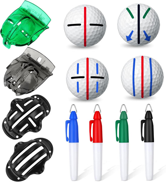 8 Pack Golf Ball Marker Liner Drawing Marker, 4 Golf Ball Marker Stencil and 4 Color Golf Ball Markers, Golf Ball Line Marker Tool, Golf Ball Alignment Marking Tool for the Golfer