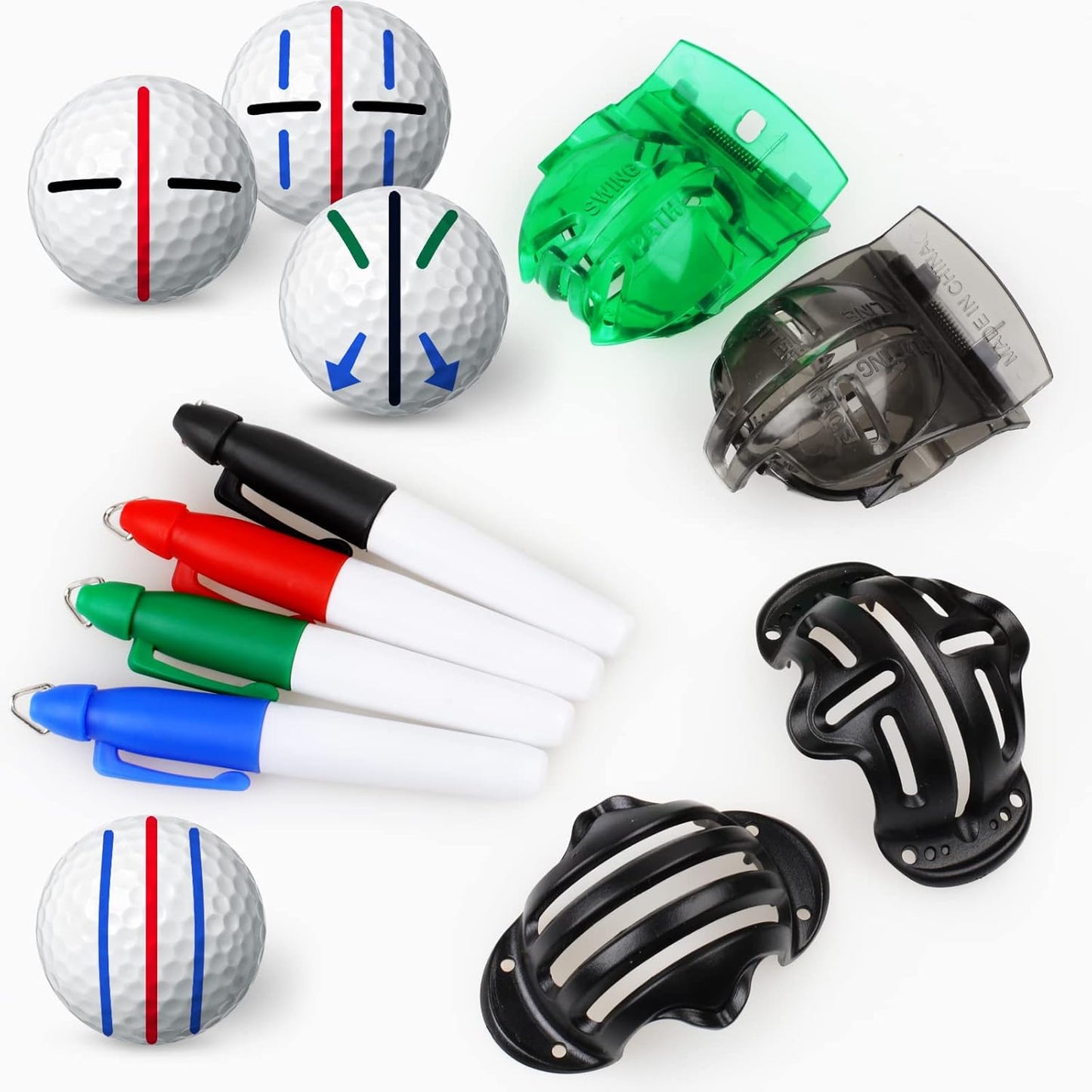 8 Pack Golf Ball Marker Liner Drawing Marker, 4 Golf Ball Marker Stencil and 4 Color Golf Ball Markers, Golf Ball Line Marker Tool, Golf Ball Alignment Marking Tool for the Golfer