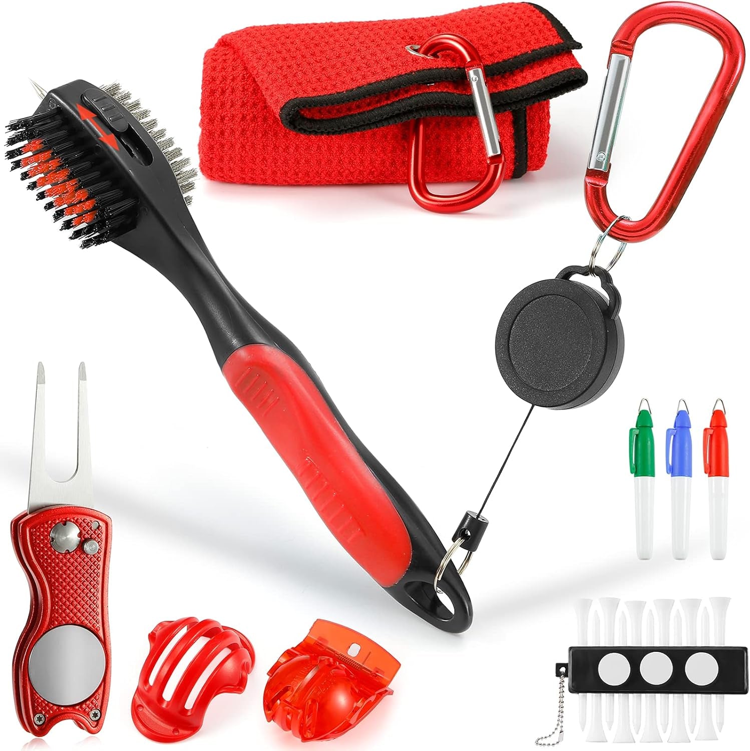Accessories Set - PRO Retractable Club Brush, Microfiber Waffle Pattern  Towel, Divot Repair Tool, Club Cleaning Kit