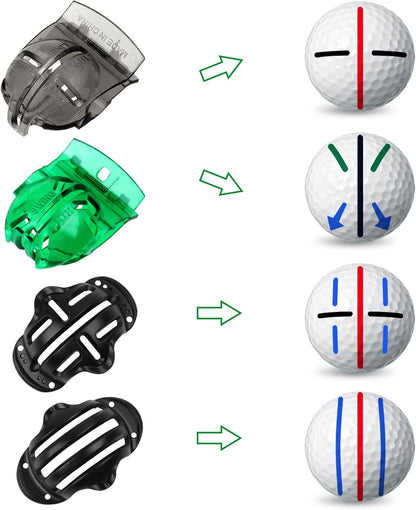 8 Pack Golf Ball Marker Liner Drawing Marker, 4 Golf Ball Marker Stencil and 4 Color Golf Ball Markers, Golf Ball Line Marker Tool, Golf Ball Alignment Marking Tool for the Golfer